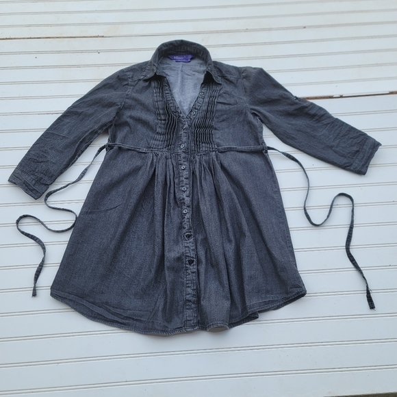 MILEY CYRUS MAX AZRIA Girls DENIM  DRESS Black Tie Back 3/4 Sleeve Sz S - Picture 1 of 10